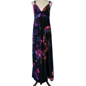 Tibi New York Maxi Dress Women Size 10 Black Silk Boho Paisley Empire Waist